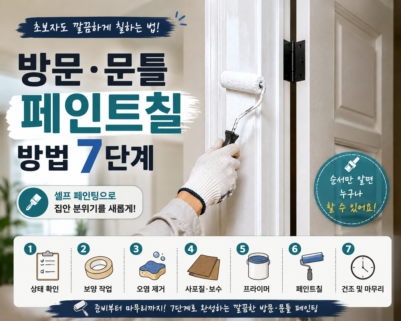 방문·문틀 페인트칠 방법 7단계, 초보자도 깔끔하게 칠하는 법