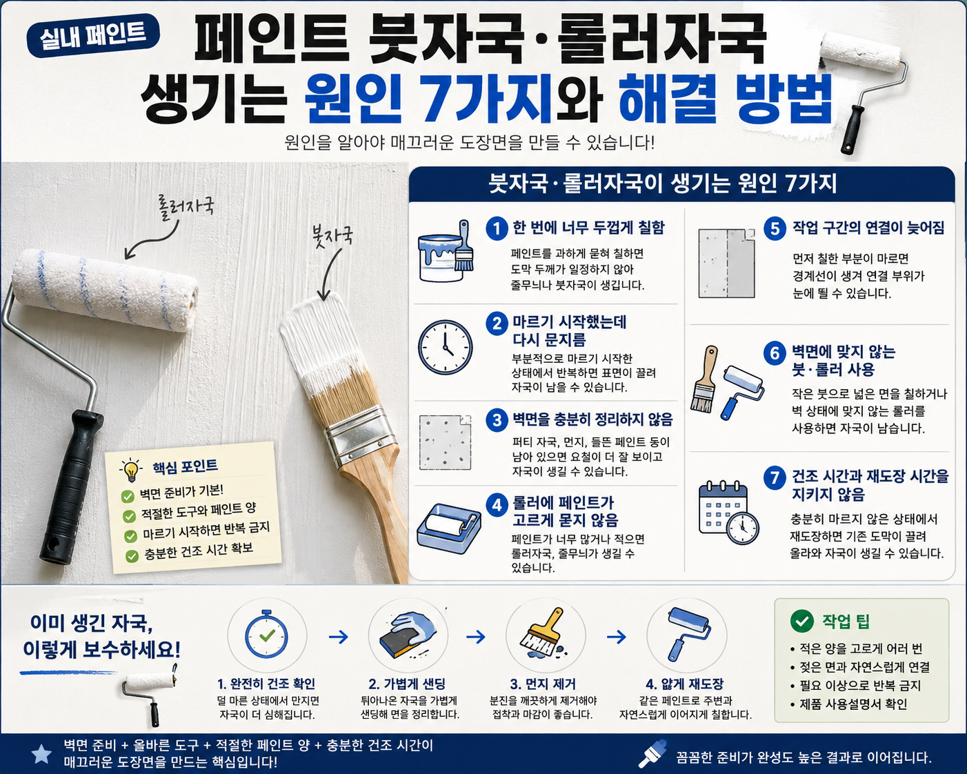실내 페인트 붓자국·롤러자국 생기는 원인 7가지와 해결 방법