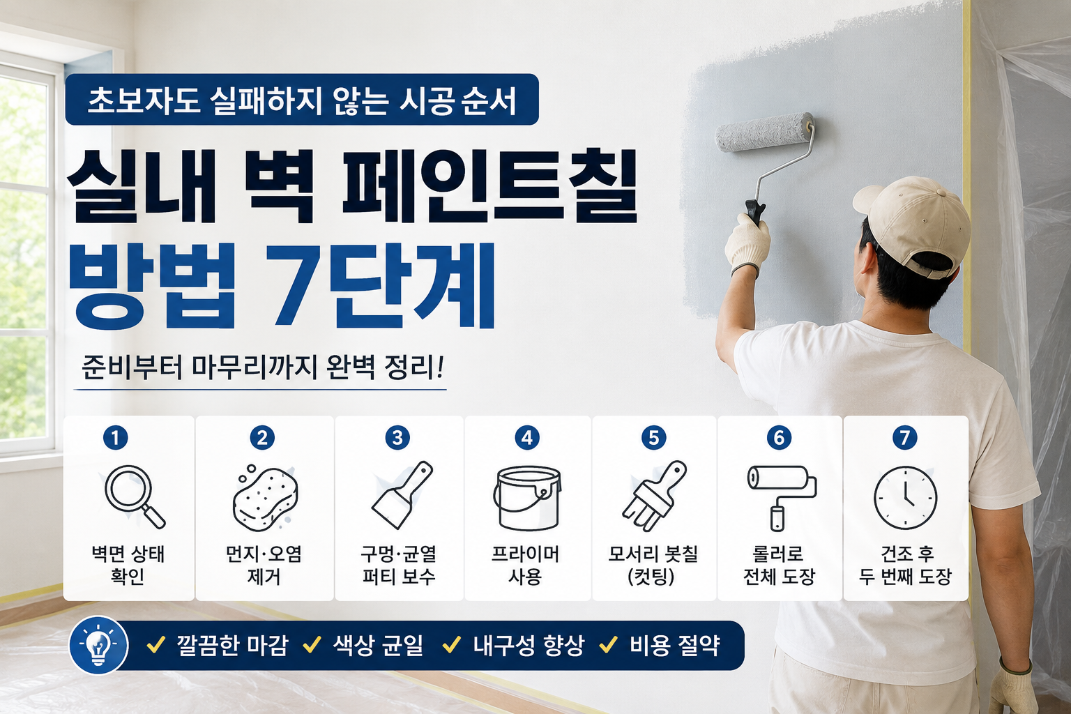 실내 벽 페인트칠 방법 7단계, 초보자도 실패하지 않는 시공 순서
